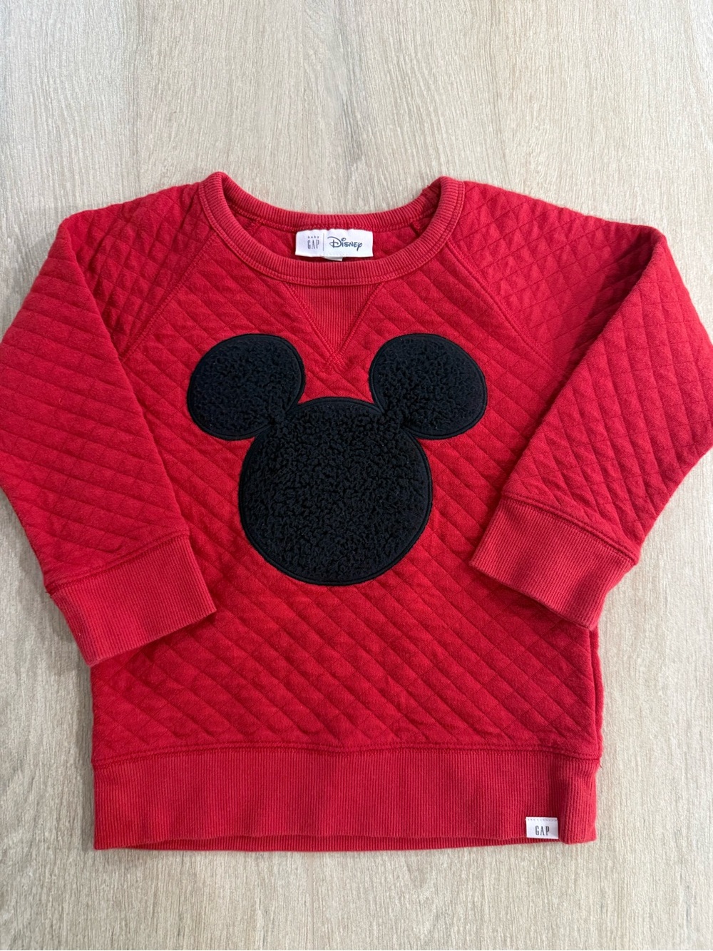 Baby Gap Disney Mickey Mouse Quilted Sweatshirt Red 3T Textured Appliqué